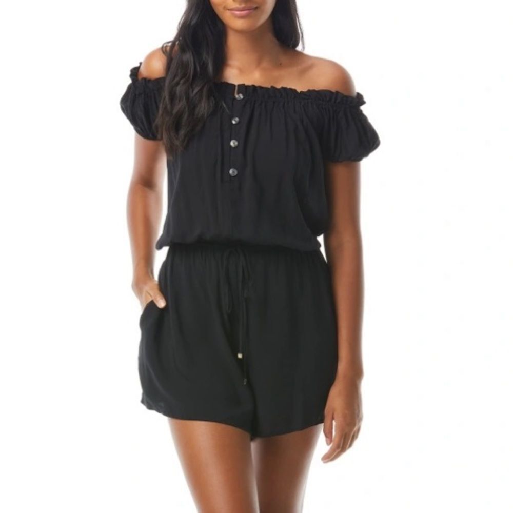 KATE Spade Off-the-Shoulder Swim Cover Up Romper Black XS